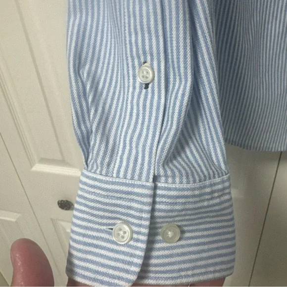 Boss Light Blue Fine-Striped Mens Dress Shirt A49 - Picture 8 of 13